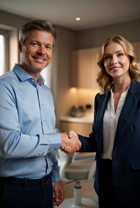 Practice manager shaking hands with Apex Dental Advisors